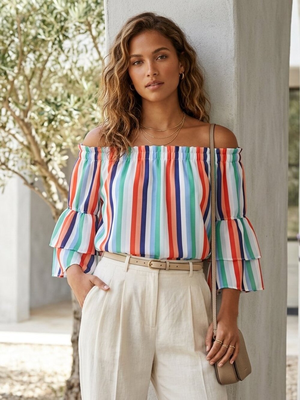 Sweet Pea NY&C Striped Off-the-Shoulder Blouse Size XS